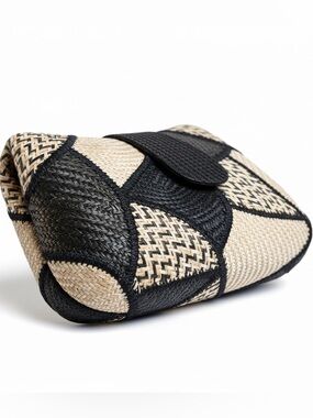 Patchwork Woven Clutch Bag - Black & Natural